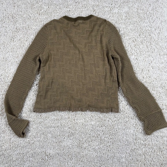 Free People Olive Green Crochet Knit Zig Zag Detail Sweater Top XS - Picture 8 of 9